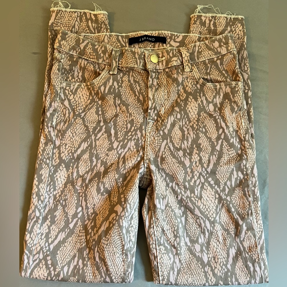 J Brand Alana Adder High Rise Cropped Skinny Jeans Pink Snake Print